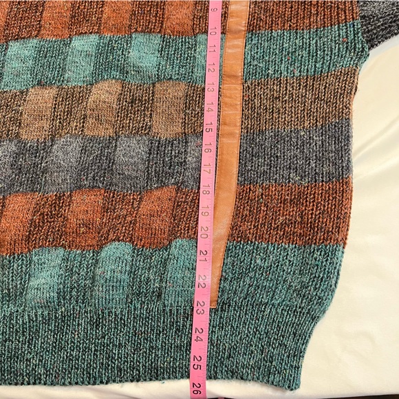 Vintage Hom Creation France Striped Knit Sweater Faux Leather Size Large 52 GUC - Picture 16 of 16